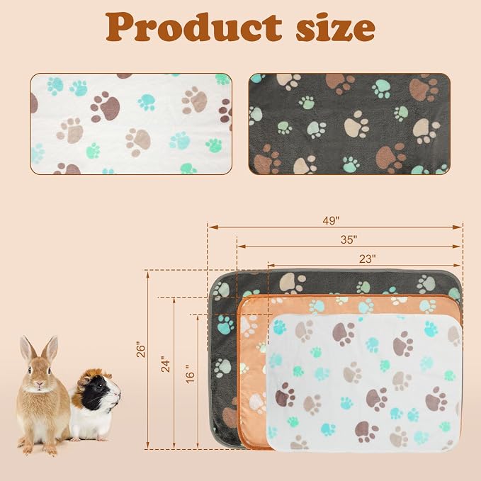 YUEPET Guinea Pig Blankets 3 Pack, Waterproof-Backed Fleece Liners, S | Guinea Pig Fleece Cage Liners, Waterproof Backing, Washable mats, Soft Fleece Surface, 23 x 16 in