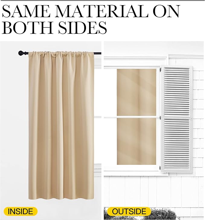NICETOWN Room Darkening Curtains for Bedroom - Triple Weave Home Decoration Thermal Insulated Solid Drapes for Kitchen (Biscotti Beige, Set of 2 Panels, 52 x 72 Inch)