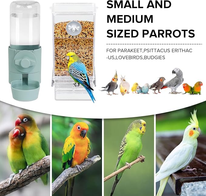 lemtrflo No Mess Bird Feeder Water Dispenser Set, Bird Feeder for Cage | Cage Accessories for Parrot, Finches, Budgies and Canaries