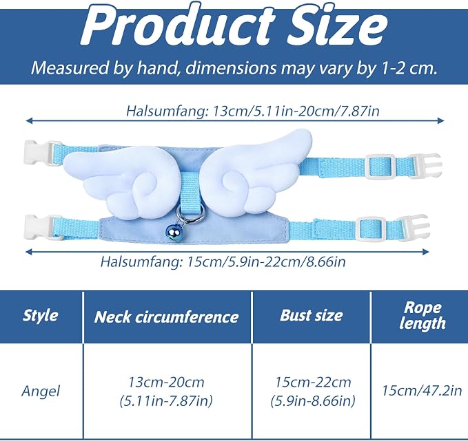 Ferret Harness and Leash Set Small Animals Vest Harness Soft-Harness Leash Vest Set with Bell Guinea Pig Clothes for Baby Ferret Rats Hamster Teacup Chihuahua Mouse Small Pet(Blue)