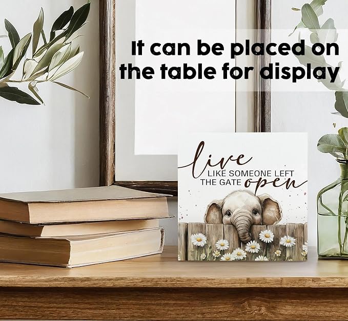 Nursery Elephant Classroom Bathroom Decor Sign, Cute Live Like Someone Left The Gate Open Wooden Signs For Home Decor,Elephant Gifts For Kids Boys Girls, 6x6 Decorative Signs & Plaques