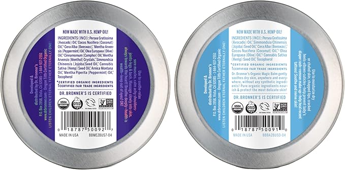 Dr. Bronner's - Organic Magic Balm (2 oz Variety Pack) Arnica-Menthol & Baby Unscented - Made with Organic Beeswax & Hemp Oil, Moisturizes and Soothes Hands, Face & Body | 2 Count