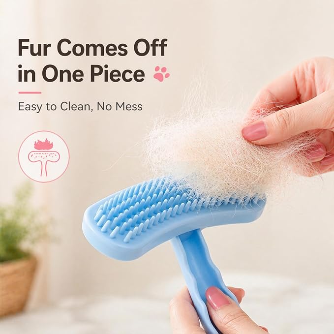 Large Silicone Grooming Brush for Rabbits, Cats & Small Dogs | Rabbit, Cat & Dog Fit | Soft Low-Stimulation Brush | Curved Pet Fit | Daily Bonding | Rinse-Clean Head