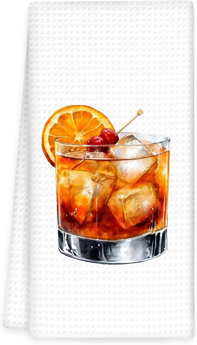 Old Fashioned Whiskey Decor Kitchen Towels, Whiskey Hand Towels, Whiskey Cocktail Dish Tea Towel for Kitchen Home Bar Decorative, Gift for Old Fashioned Cocktail Lovers Bar Cart Decor,16x24