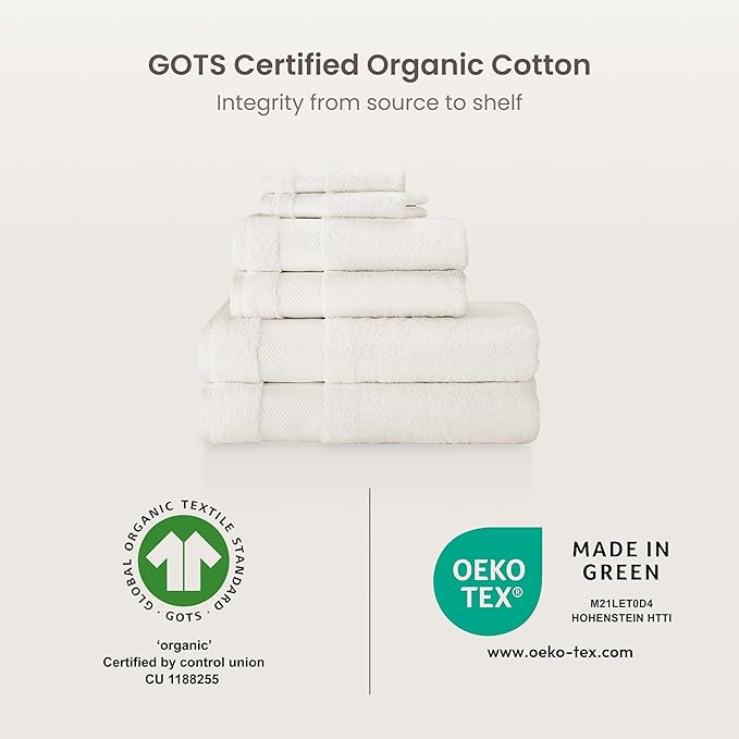 BIOWEAVES 100% Organic Cotton 700 GSM Plush Washcloths 13" x 13" GOTS Certified - Ivory, Pack of 12