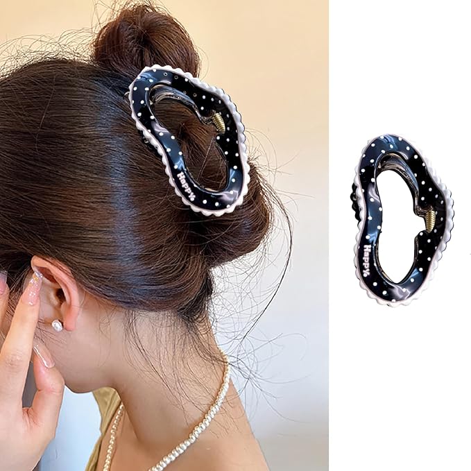 1pc Large Cloud Hair Claw Clips for Women, Summer Hair Clips Black Cute Polka Dots Hair Jaw Clamps Strong Hold Hair Catch Barrette Fashion Styling Non-Slip Claw Clips for Women Kawaii Hair Accessories