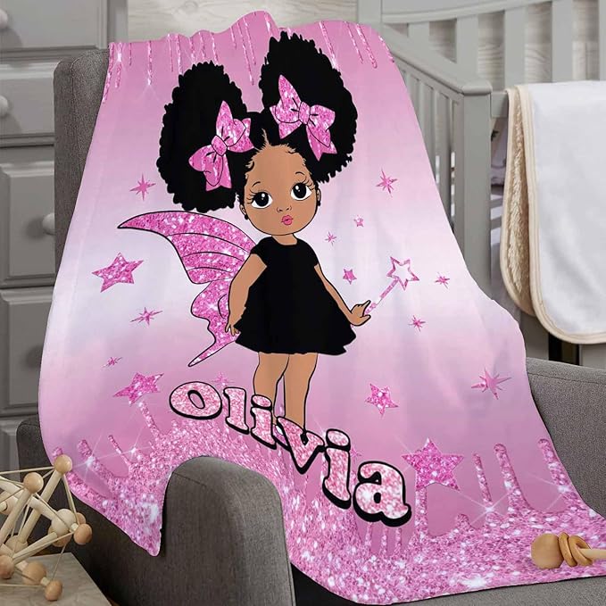 D-Story Personalized Blanket, Black Girl Blanket,Personalized Blankets for Kids,Personalized Name Blankets, Personalized Blankets for Adults, Boys Girls Birthday Day Gift