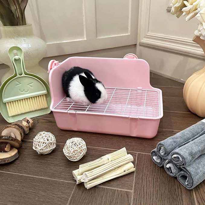 RUBYHOME Rabbit Litter Box Bunny Litter Box Guinea Pig Potty Trainer Corner Bedding Pet Potty Pan for Rabbit Guinea Pig Ferret Small Animal Cage Accessories