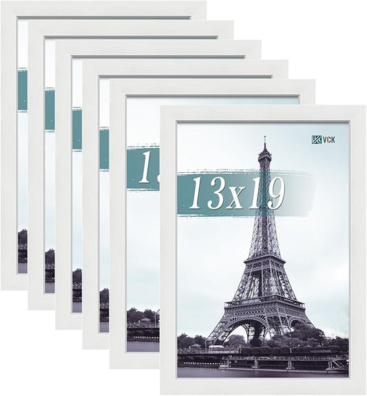VCK 13x19 Picture Frames white Set of 6, Wide Border Wood Poster Frame, Multi-Directional Display Family Photos, Office Prints, Studio/Gallery Artwork, Woodgrain Series, Wall Hanging