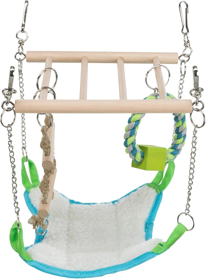 Trixie Small Animal Suspension Bridge, Hanging Cage Accessory with Hammock and Climbing Toys - Ladder and Ring, Ideal for Rats, Ferrets, Guinea Pigs, Mice