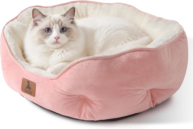 Asvin Small Dog Bed for Small Dogs, Cat Beds for Indoor Cats, Pet Bed for Puppy and Kitty, Extra Soft & Machine Washable with Anti-Slip & Water-Resistant Oxford Bottom, Pink, 20 inches
