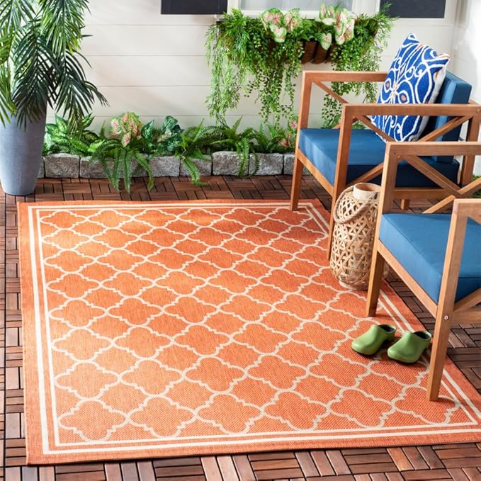 SAFAVIEH Courtyard Collection 5'3" x 7'7" Terracotta / Bone CY6918 Trellis Indoor/ Outdoor Splashproof Easy Scrubbing Patio Backyard Mudroom Area Rug