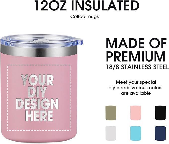Personalized Custom Tumbler Print in USA 12oz 100Pcs Stainless Steel Travel Coffee Cup with Lid & Straw Double Wall Insulated Mug With Colorful Text Logo Photo