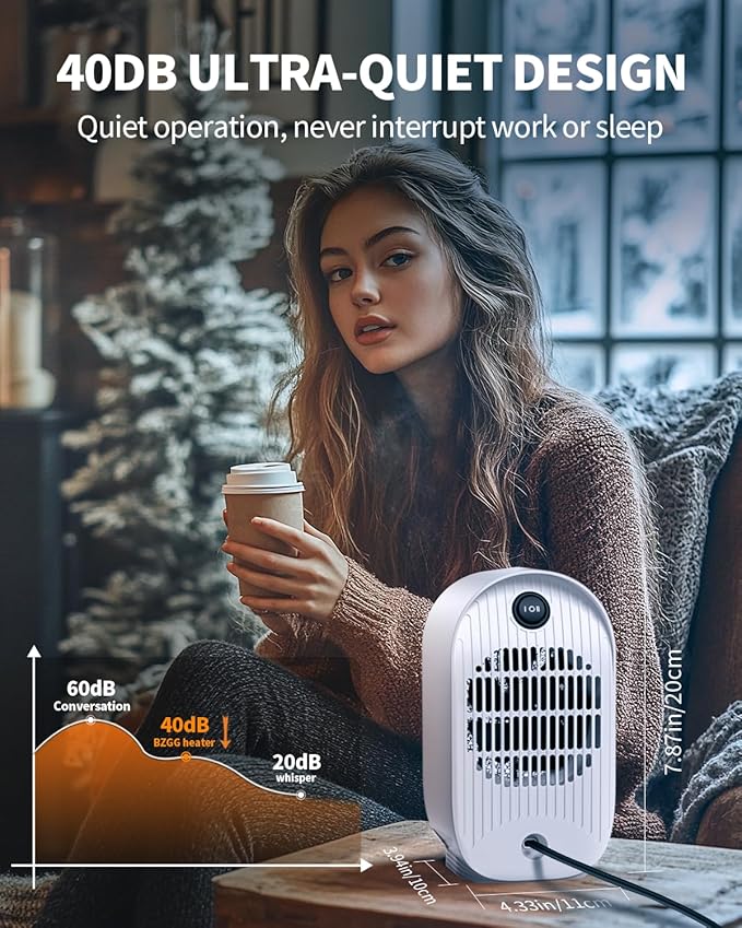 Space Heater, Portable Small Heaters for Indoor Use, Electric Desk Heater with Overheat and Tip-Over Protection, Mini Personal Heaters for Home Office Workspace, White
