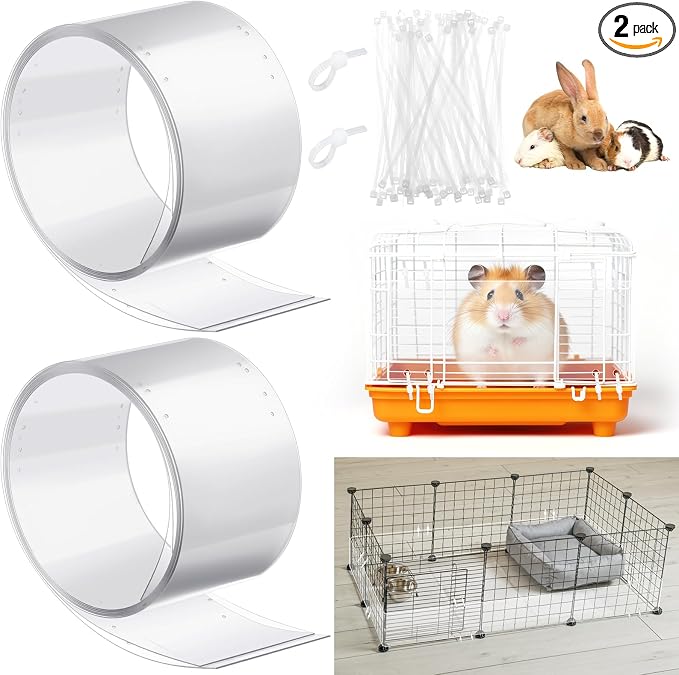 Juexica 2 Pcs 82.7 x 4.5 Inch Guinea Pig Cage Liner Clear Cuttable Critter Liner with Pre Drilled Holes Urine Guard Extra Long Liner with 100 Zip Ties for Rabbit Hamster Ferret Chinchilla