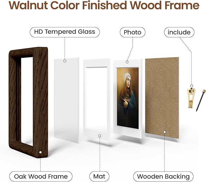 4x6 Picture Frame Natural Oak Wood From California-USA Walnut Color Finished Frame with Real Tempered Glass,Handcrafted 4 x 6 Photo Frames Matted to 3.5x5,Family,Graduation Picture Table & Wall