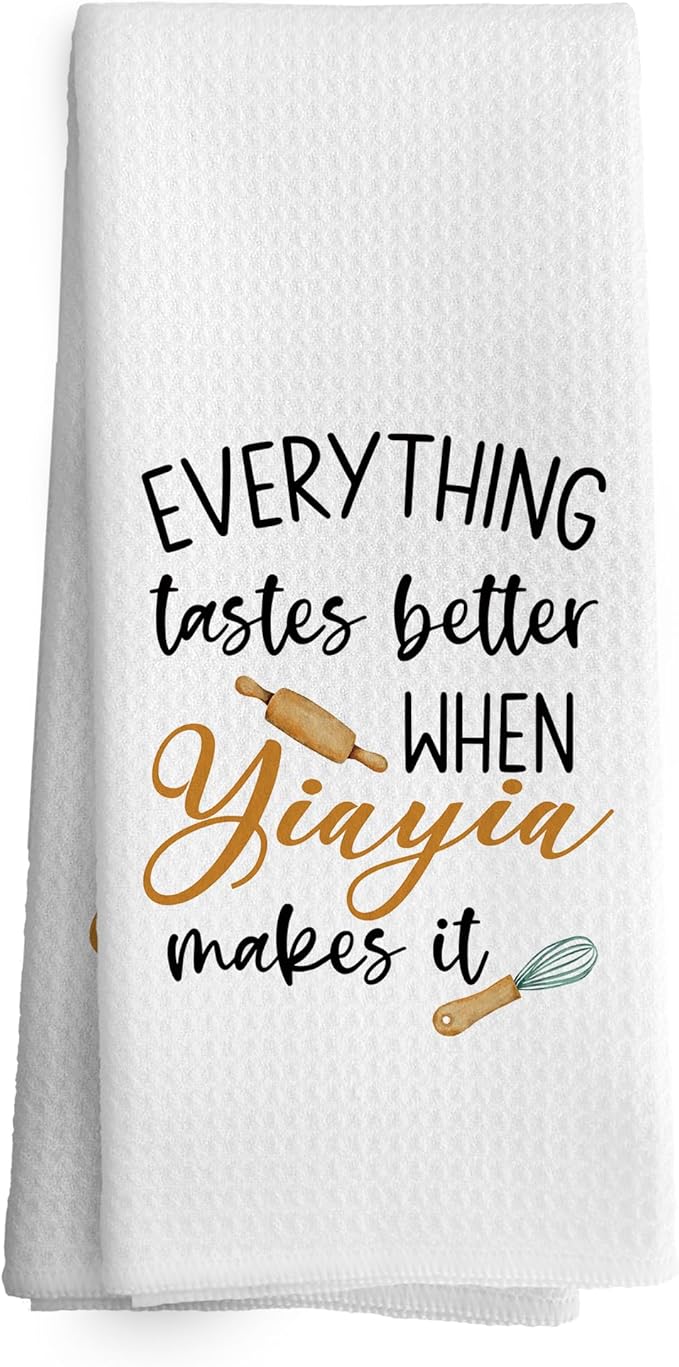 Yiayia Gifts Kitchen Towels Grandma Gifts from Grandchildren, Grandma Gift for Mothers Day Dish Towel Dishcloth 16x24 Inches, Grandmother Gift Decorative Absorbent Hand Tea Towels Decor