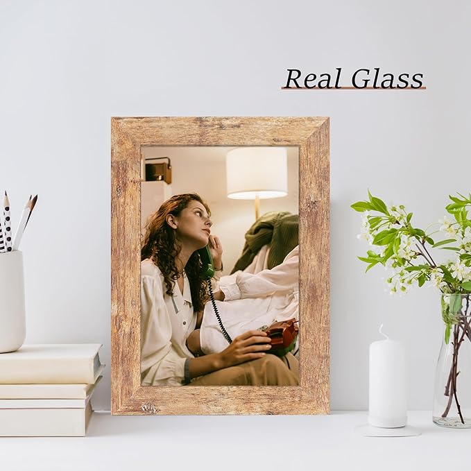 iRahmen 6x9 Picture Frame Set of 4 with High Definition Real Glass, Mixed Color Wood Photo Frames for Desktop Display and Wall Mounting