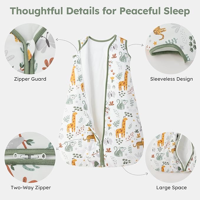 Baby Sleep Sack 0-6 Months, 2.5 TOG Cotton Winter Baby Wearable Blanket with 2-Way Zipper, Warm Soft Sleeping Bag for Newborn Infant Boy Girl, Small Giraffe