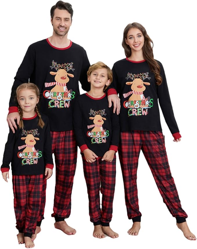 Matching Family Christmas Pajamas Set Elk/Tree/Plaid Holiday Sleepwear Xmas Family Jammies
