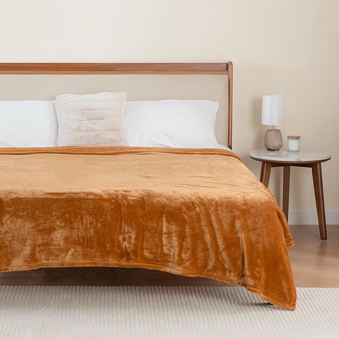 Berkshire Blanket Classic VelvetLoft® Solid Bed Blanket, King Size Bed Blanket, Lightweight Soft Fuzzy Plush Blanket for Bed and Couch, Butterscotch Orange, 90x108 Inches
