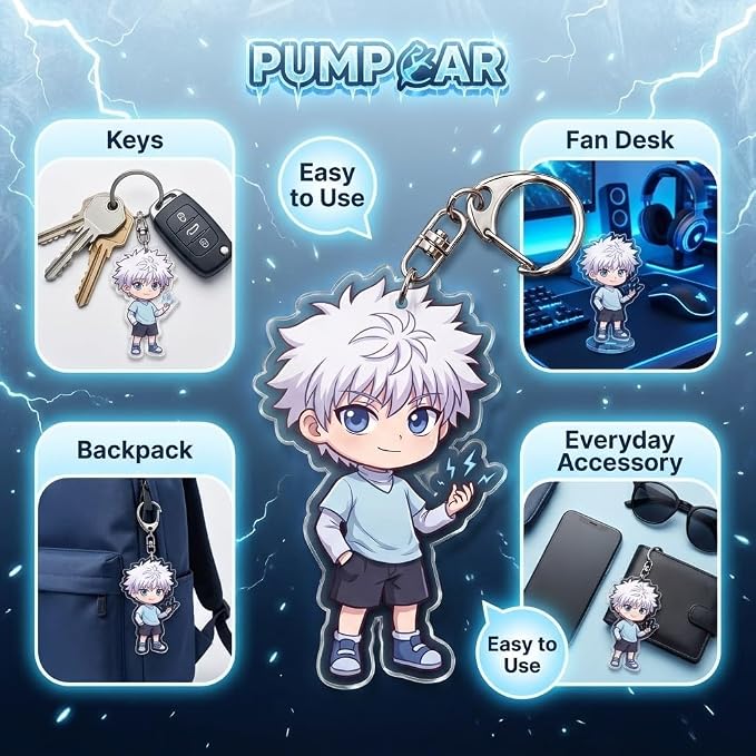 PumpCar Acrylic Keychain Double-Sided Charm Key Ring with Metal Clip Backpack Charm Bag and Car Key Accessory Collectible