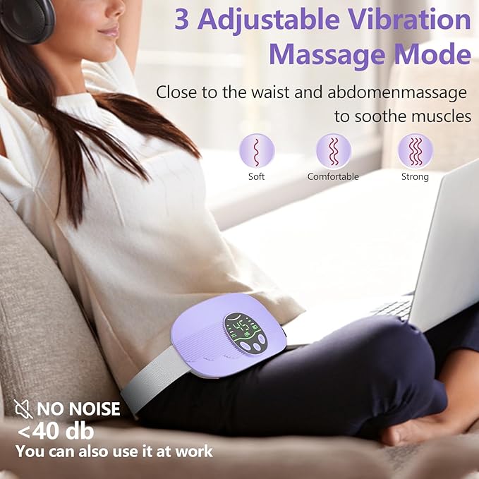 Heating Pad for Period Cramps Portable Cordless 3S Fast Period Heating Pad Cramp Relief with 3 Heat Levels and 3 Massage Modes Menstrual Electric Waist Wrap Belt for Pain Relief Gifts for Her