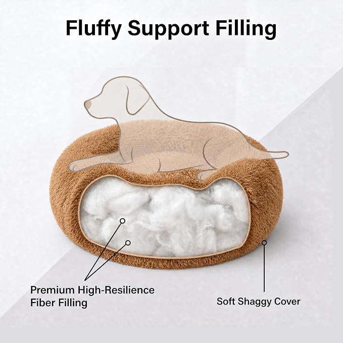 Tiny Dog Bed for Extra Small Dogs for Chihuahua Pomeranian Toy Poodle | 15 Inch Washable Puppy Bed,Soft Faux Fur Calming Donut Bed,Brown