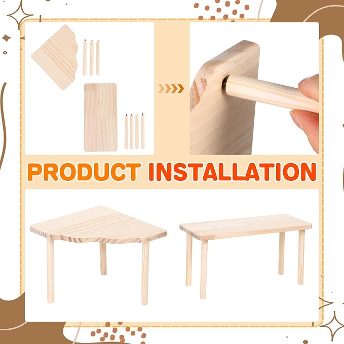 8 Pcs Hamster Platform Hideout Hamster Cage Accessories Wooden Bridge Tunnel Climbing Ladder Playhouse Maze House Platform Feeding Bowl Water Bottle Set for Dwarf Hamsters Gerbils Small Animals Pet