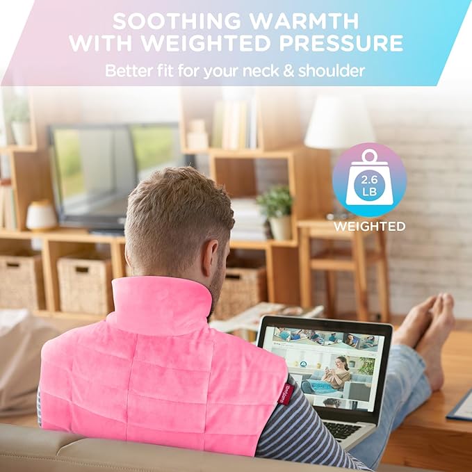 Comfytemp Heating Pad for Neck and Shoulders and Back, 2.6lb Weighted Electric Heating Pads, Large Heated Wrap, 9 Heat Settings & 11 Timer, Valentines Birthday Gifts for Women Men Mom Dad, Pink