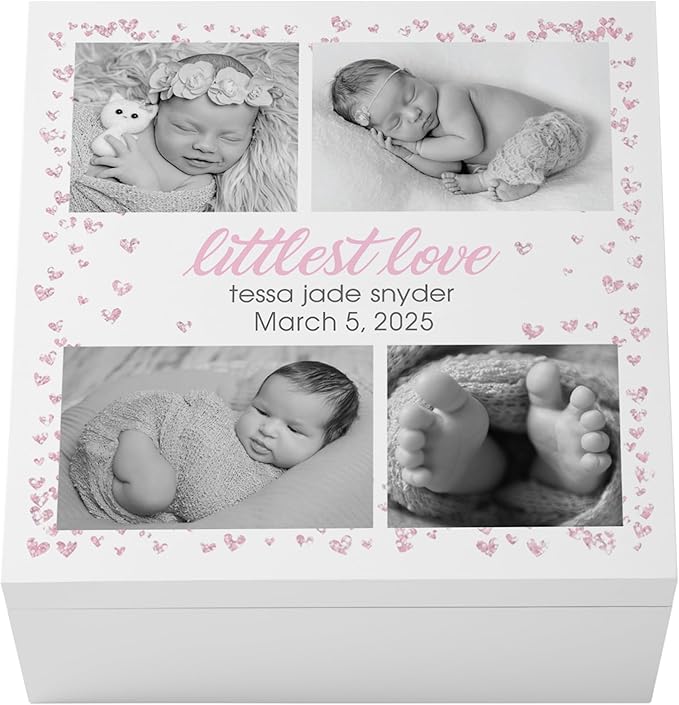 Let's Make Memories Personalized Keepsake Box for New Baby - Memento Storage - Memories Box -Nursery Décor - Pink - 12”Lx12”Wx6”H - Littlest Love