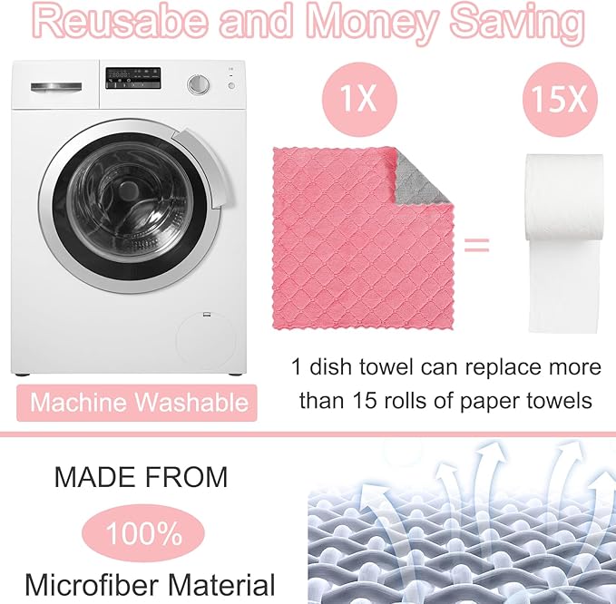 12 Pack Kitchen Cloth Dish Towels, 12x12 inch Soft Premium Dishcloths, Absorbent Microfiber Cleaning Cloth for Cleaning Dishes, Kitchen, Bathroom, Car