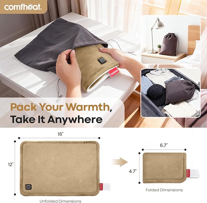 USB Heating Pad, 5V Heated Travel Pads, 3 Heat Settings & Auto Shut Off, Hot Therapy for Pain Relief Abdomen Cramps (16"x 12") (Non-Chargeable) Khaki