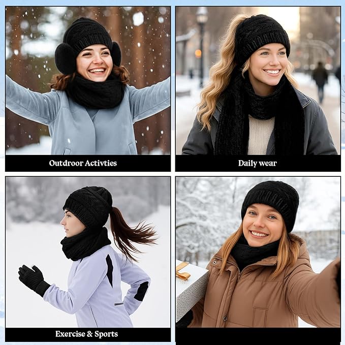 Geyoga 6 Pcs Women Winter Beanie Hat Scarf Gloves Ear Muffs Fuzzy Socks Set, Touchscreen Gloves for Thermal Gift Cold Weather