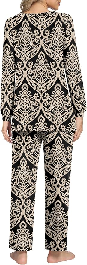 Anyally Women's Plus Size Pajama Sets Ladies Fall Pjs 2 Pieces Lounge Outfits V Neck Long Sleeves Sleepwear with Pockets