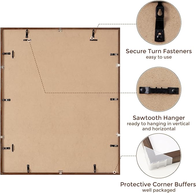 28x34 Poster Frame, 28"x34" Oak Wood Frame, 28 x 34 Picture Frames for Wall, Wood Frames 28 x 34 with Tempered Real Glass, 28x34 Frame with Mat for 24x30 Picture(Walnut Color, 1 Pack)