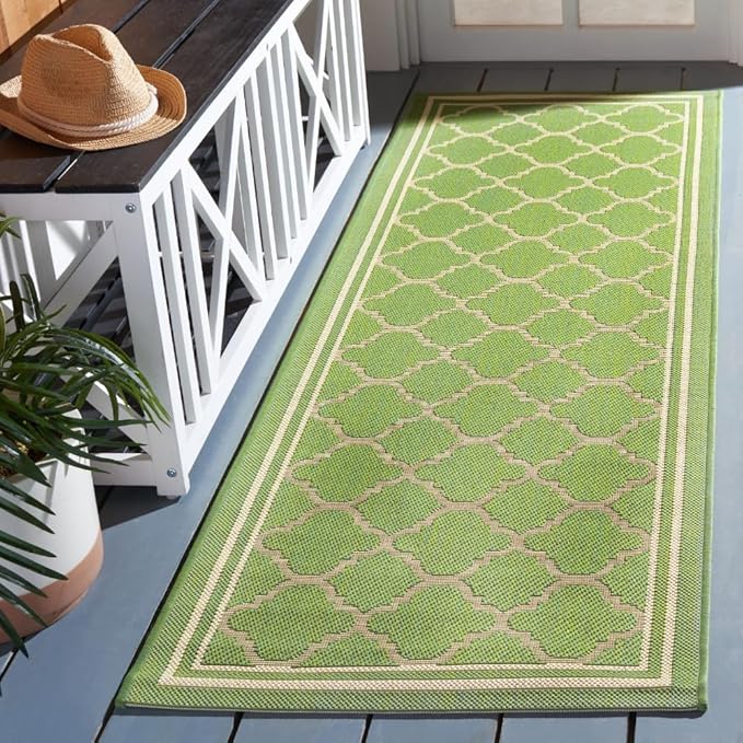 SAFAVIEH Courtyard Collection 2'3" x 8' Green/Beige CY6918 Trellis Indoor/ Outdoor Waterproof Easy Cleaning Patio Backyard Runner Rug