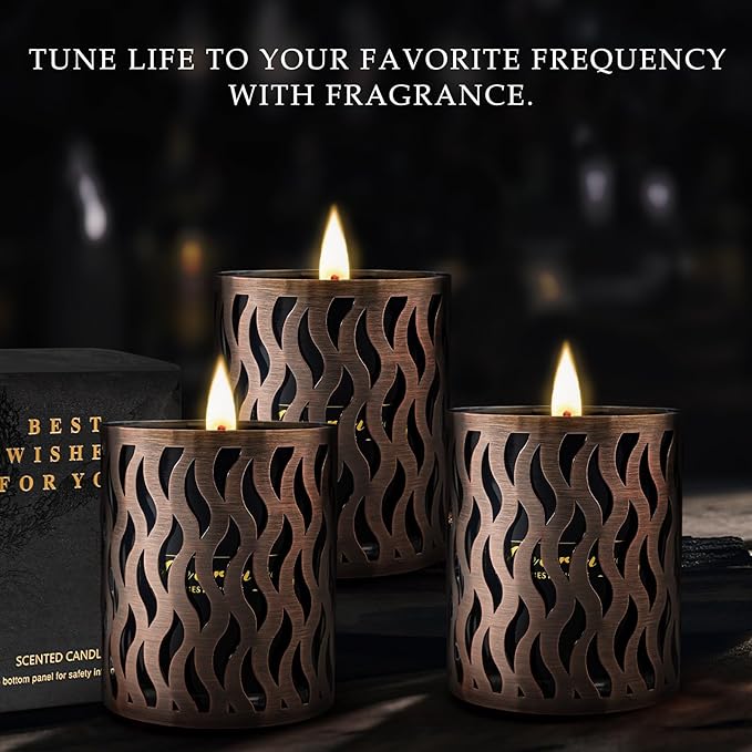 6 Pack Scented Candles Set, Men Candle Set, Gift for Men, 3 Pack Candles for Home with 3 Candle Holders, 120 Hour Soy Wax Aromatherapy Candle, Birthday Present Gifts for Dad with Gift Box
