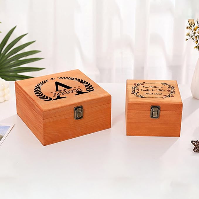 Personalized Keepsake Memory Box Custom Name Wooden Decorative Storage Box with Lids, Christmas Gift Box for Women Men Customized Gifts for Birthday Anniversary Wedding Graduation