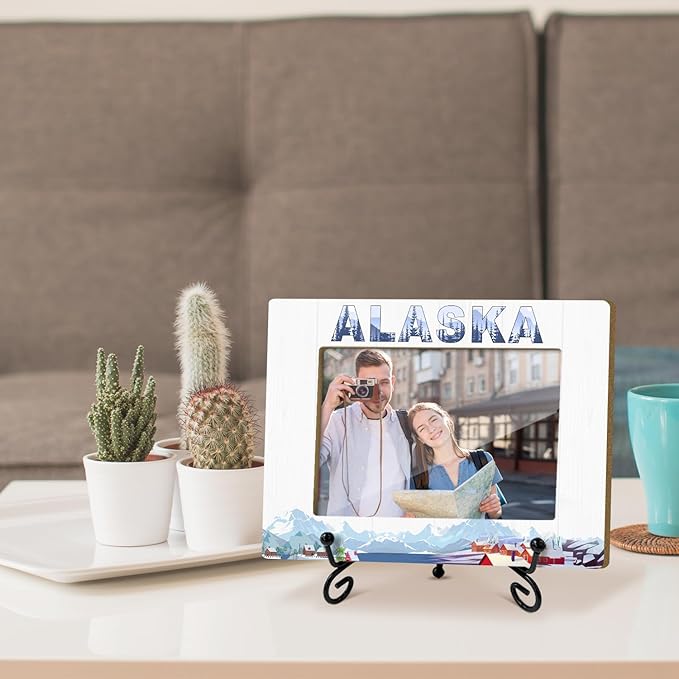 Alaska Wood Photo Frame Wedding & Honeymoon Gifts for Couple & Friends - 4 x 6 Picture Frame Souvenirs for Home Office & Desk Decorations
