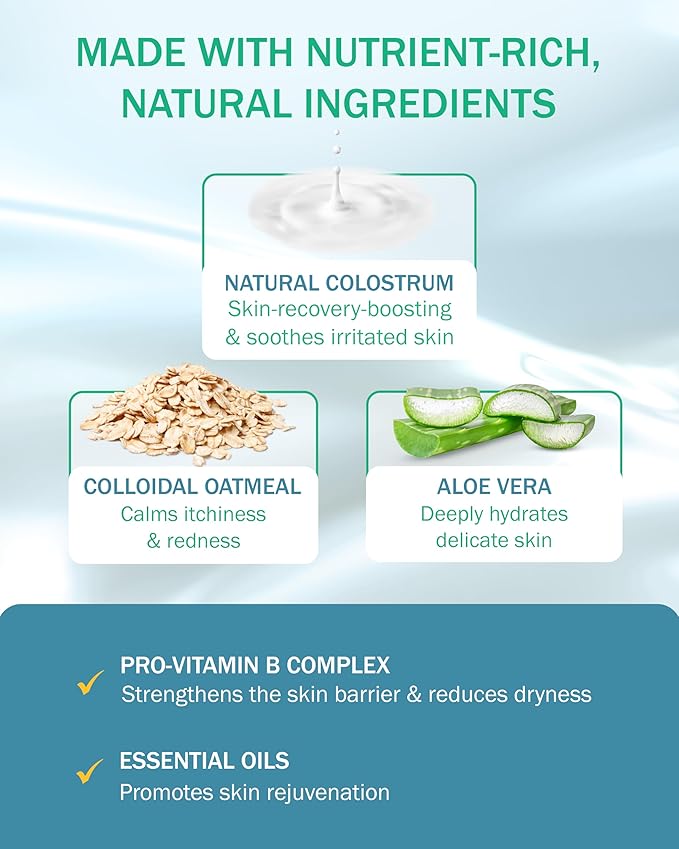 Eczema Cream Shampoo and Conditioner Scalp Treatment for Sensitive Skin for Kids & Adults- Colostrum & Colloidal Oatmeal -Itchy Scalp Anti Dandruff Shampoo for Women & Men, 16 fl oz, Made in USA