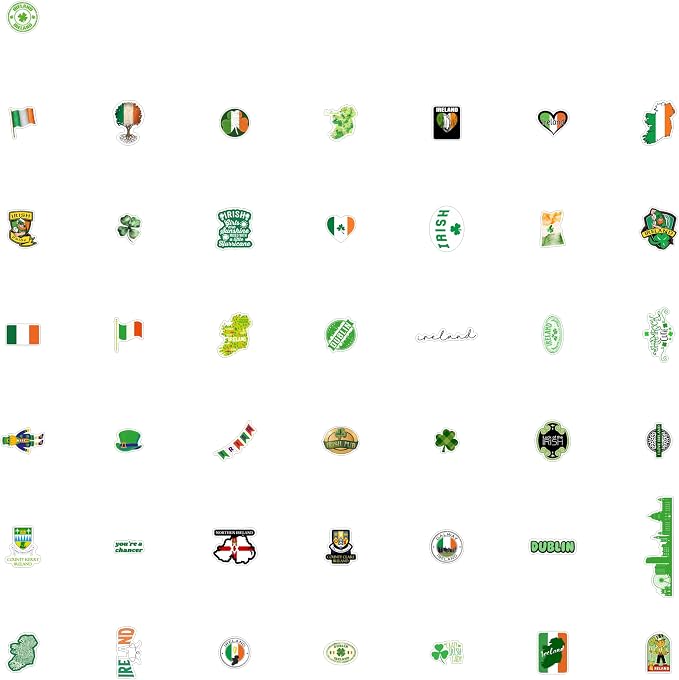 Ireland Stickers, Irish Stickers for Water Bottle and Laptop - Ireland Party Supplies & Decorations, Waterproof Vinyl Decals, Gifts for Women & Men