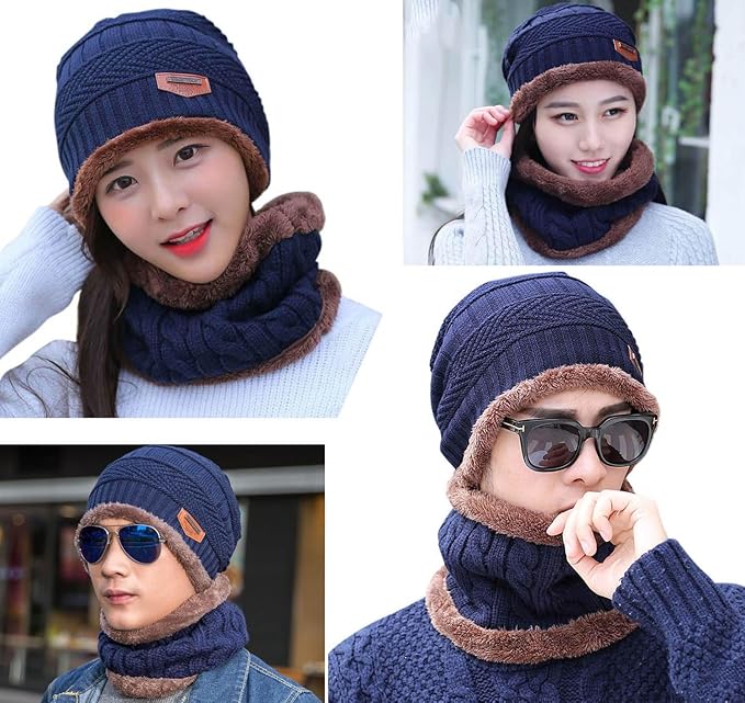 HINDAWI Winter Hat Scarf Gloves Slouchy Beanie Snow Knit Skull Cap Touch Screen Mittens Circle Scarves for Women Men