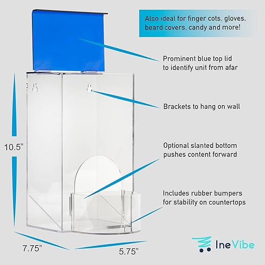 Earplug Holder, Universal Clear Acrylic Storage with Blue Lid for Small Bulk Accessories - Finger Cots, Hairnets, Laundry Dishwasher Pods, Packets, Beard Covers, Condiments & Candy
