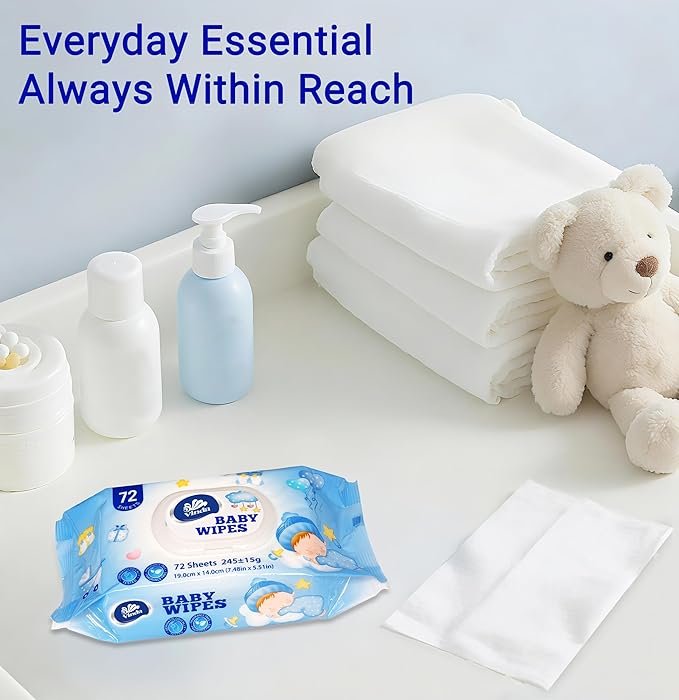 Vinda Natural Care Baby Wipes, Hypoallergenic & Fragrance-Free, 99% Pure Water, Sensitive Skin Friendly, 12 Flip-Top Packs, 864 Total Wipes (72 Wipes per pack)