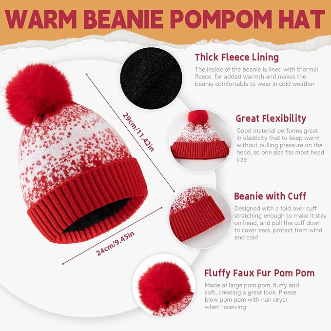 Womens Winter Beanie Hat Scarf Gloves Fuzzy Socks 4 In 1 Set Thermal Fleece Knitted Hat Warm Long Scarf Cold Weather