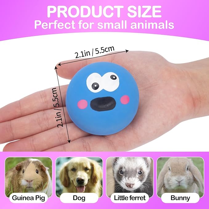 BESNEW Natural Rubber Squeaker Toys for Ferret,High Elasticity Ferret Latex Squeaker Balls 3 Pack,Tough Teething Toys Big Eyes Printed Toy Ball for Small Dogs,Easy to Clean