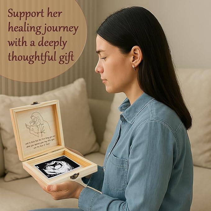 Miscarriage Memory Box, Baby in Jesus' Arms Engraved Wooden Keepsake Box, A Heartfelt Sympathy Gift for Mothers Loss of Baby, Remembrance Gifts Miscarriages, Infant Loss Memorial for Moms