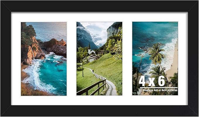 8x14 Collage Picture Frame, 4x6 Collage Picture Frame Displays Three 4x6 inch Photos, or 8x14 (Without Mat) for Available Horizontal Wall Mounting Display and Vertical, Black.