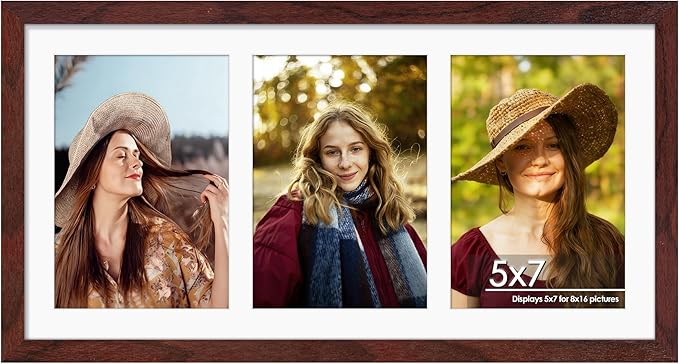 8x16 Collage Picture Frame 5x7 Collage Picture Frame Displays Three 5x7 inch Photos or 8x16 (Without Mat) for Available Horizontal Wall Mounting Display and Vertical Redwood